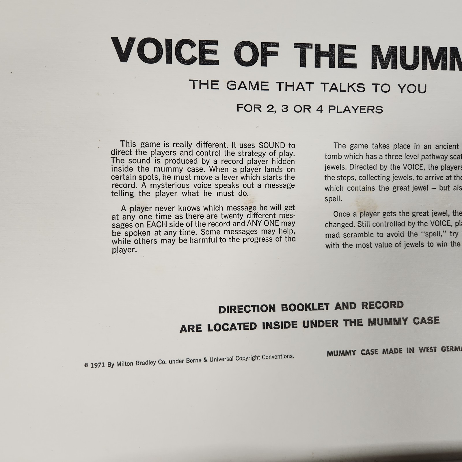 1971 Voice of the Mummy – Red Jewels Game Milton Bradley Complete/Not working
