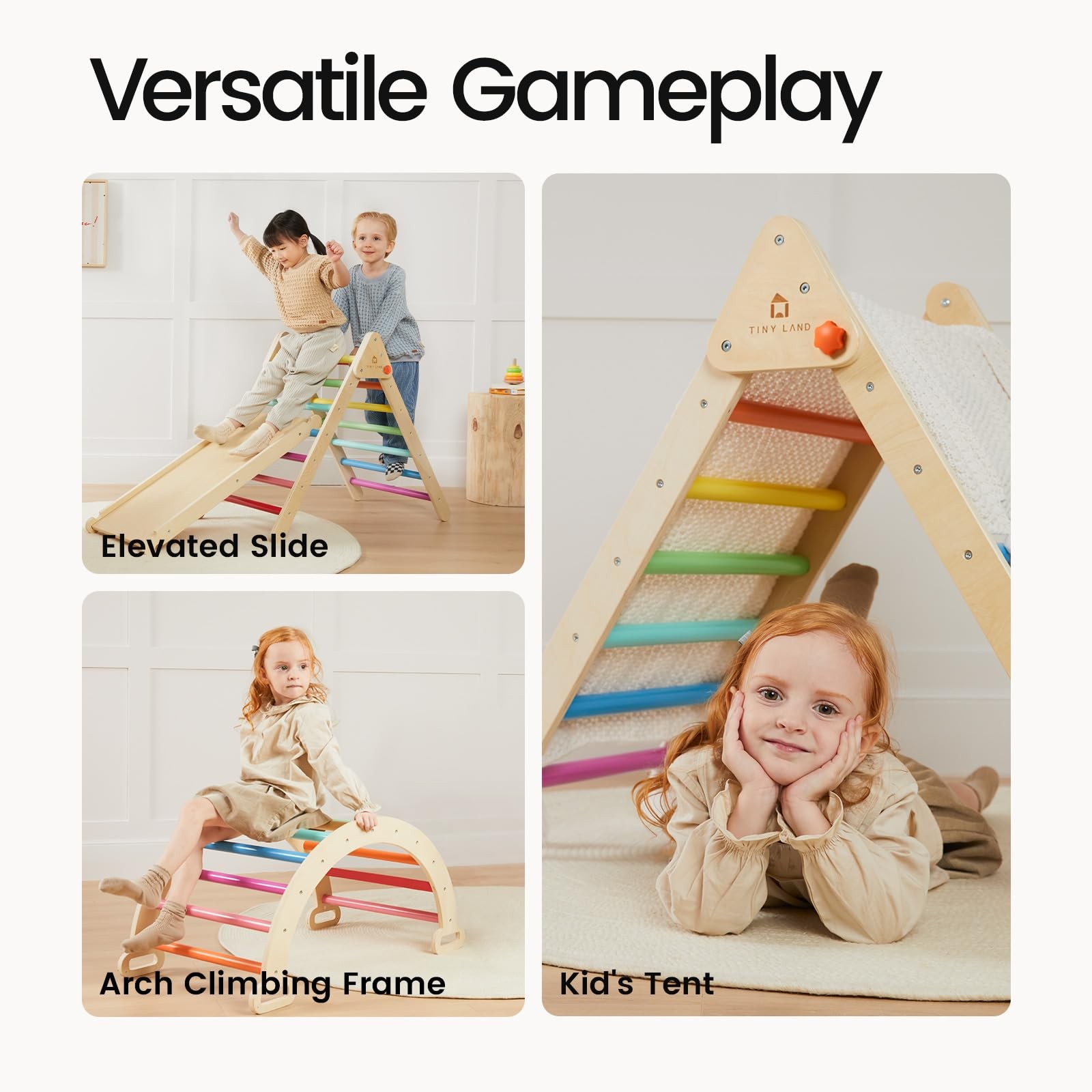 Pikler Triangle 7-in-1 Foldable Climbing Toy Set Kids Montessori Natural Tiny