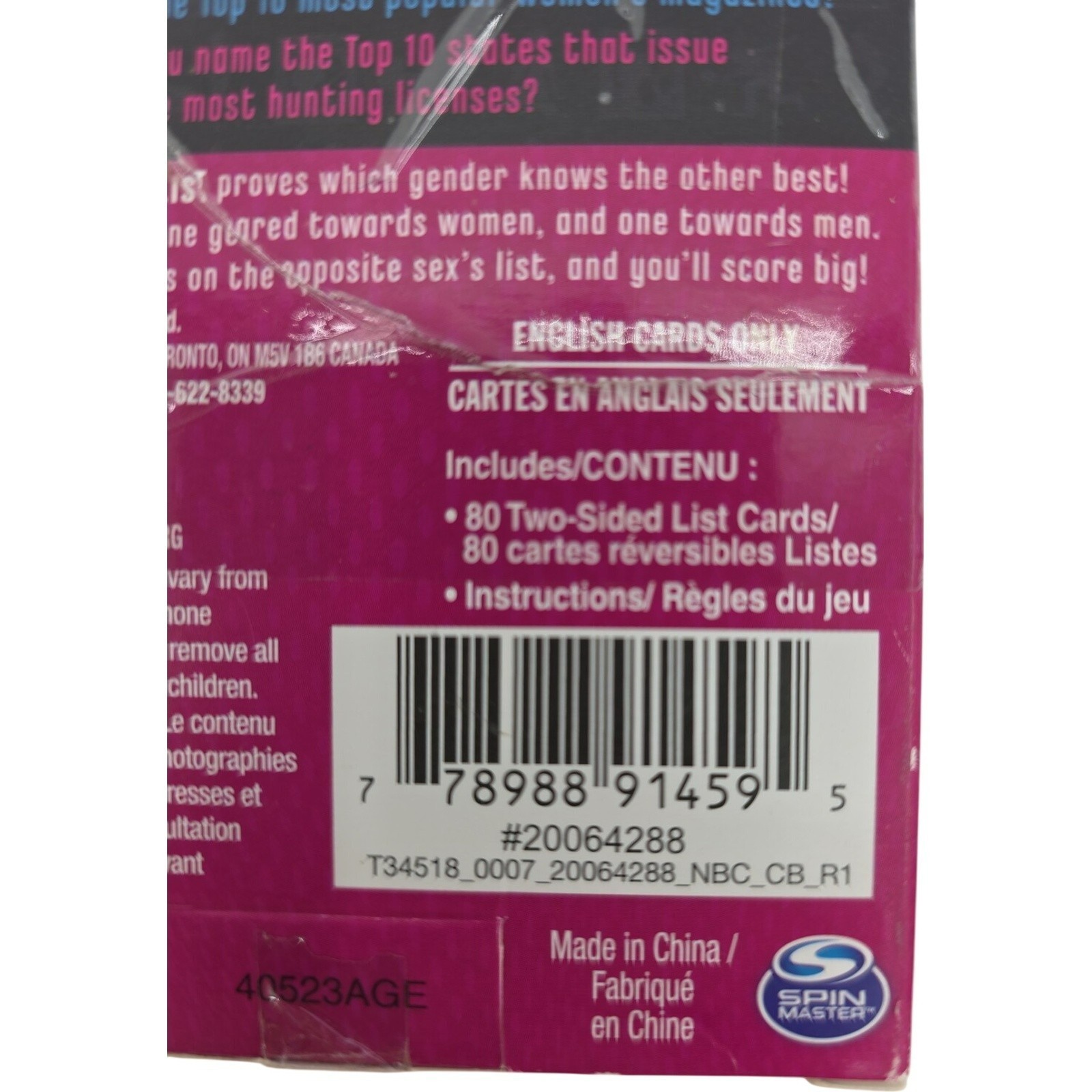 Battle of the Sexes Top List Card Game Adult Trivia Party Game