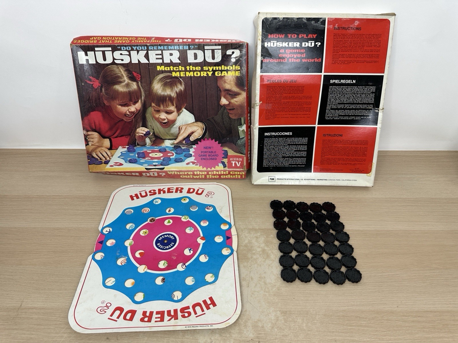 Vintage 1970 Husker Du? Memory Game – Regina Products Board Game w/ 35 Tokens