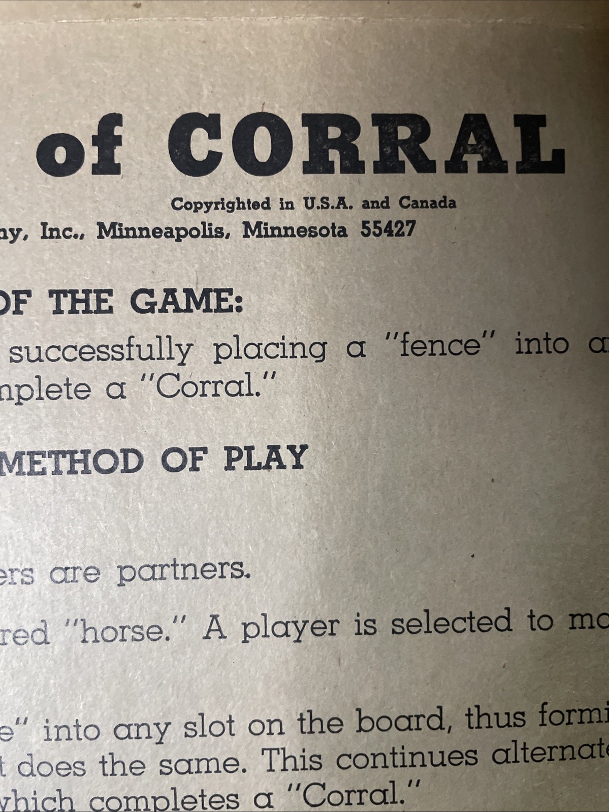 VTG Corral Western Game Schaper Horses Fences Strategy 1960s 2-4 Player Children