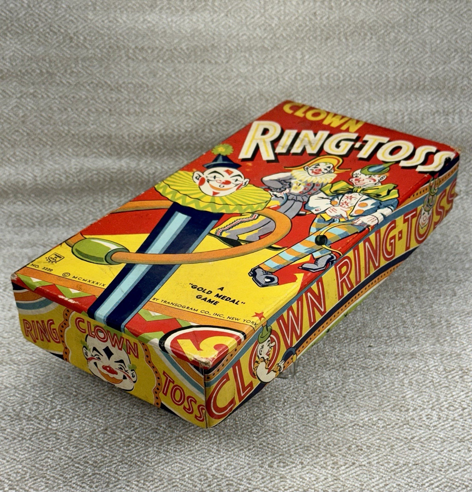 Transogram Clown Ring-Toss Game 1950s Complete w/Box Pole Rings Vintage