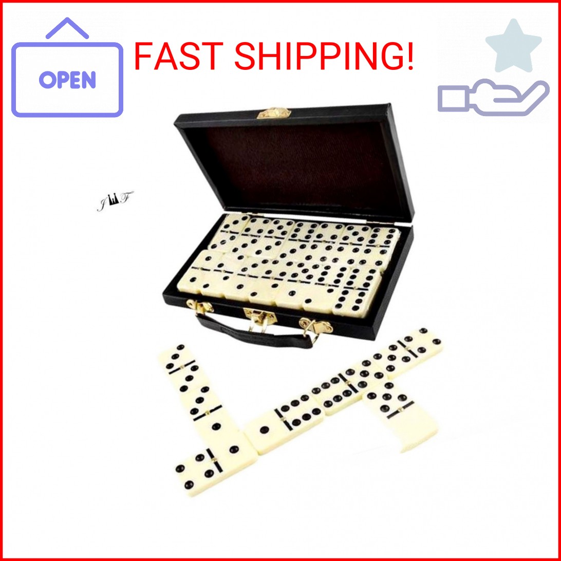 28 Piece Domino Set-Premium Classic Double Six in Durable Wooden Brown Box-Anyti