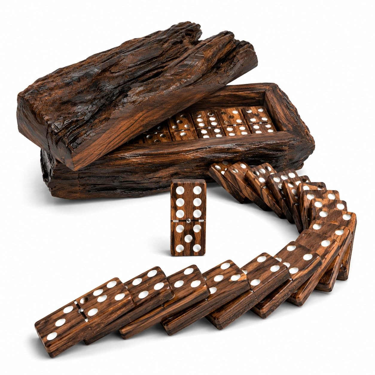 Handmade Wooden Mexican Train Dominoes Rustic Hand Carved Ironwood Double Six…