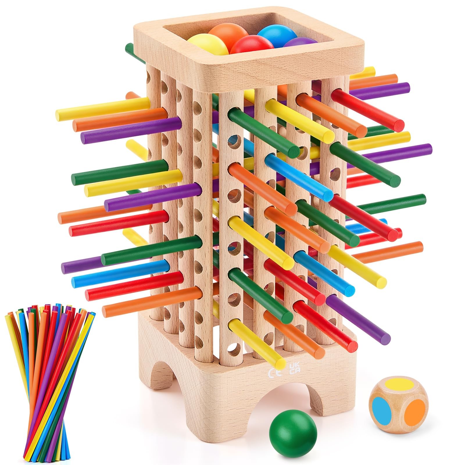 Montessori Game Wooden Board Games, 42 Colorful Sticks Dice Game Math Learnin…
