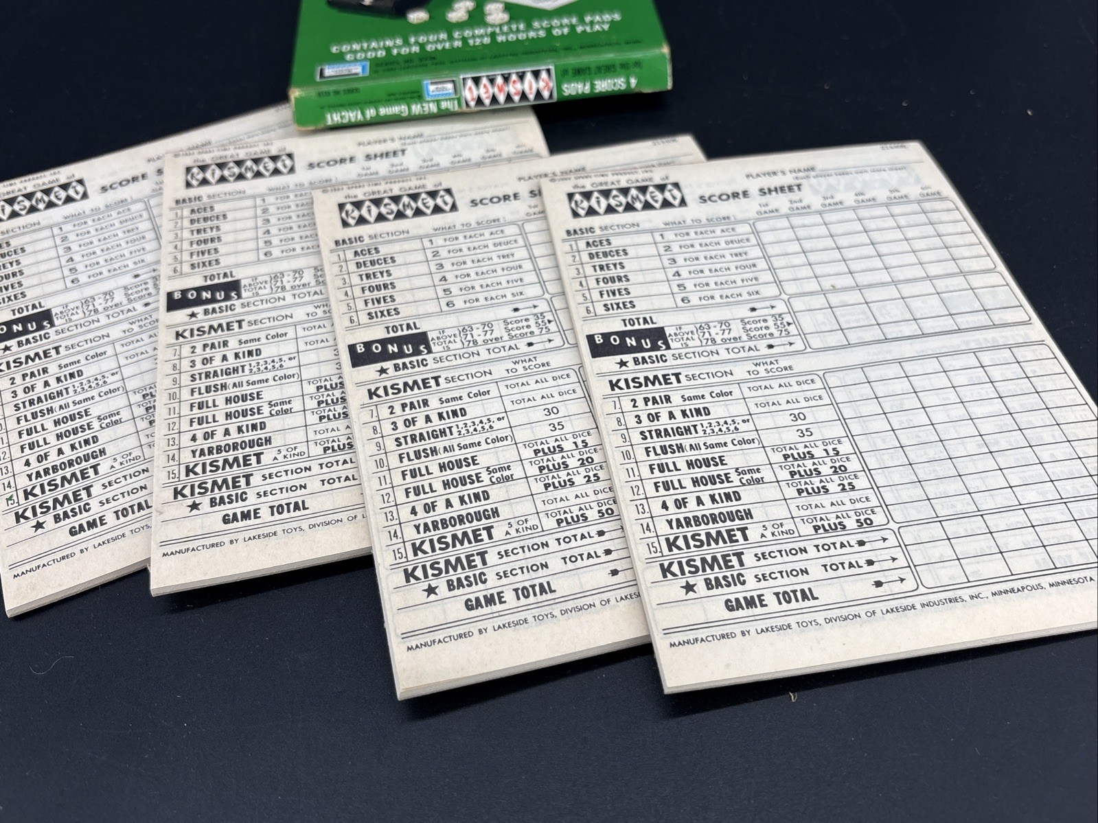 Vintage Yahtzee, Triple Yahtzee & Kismet Score Pads – 15 Pads Total