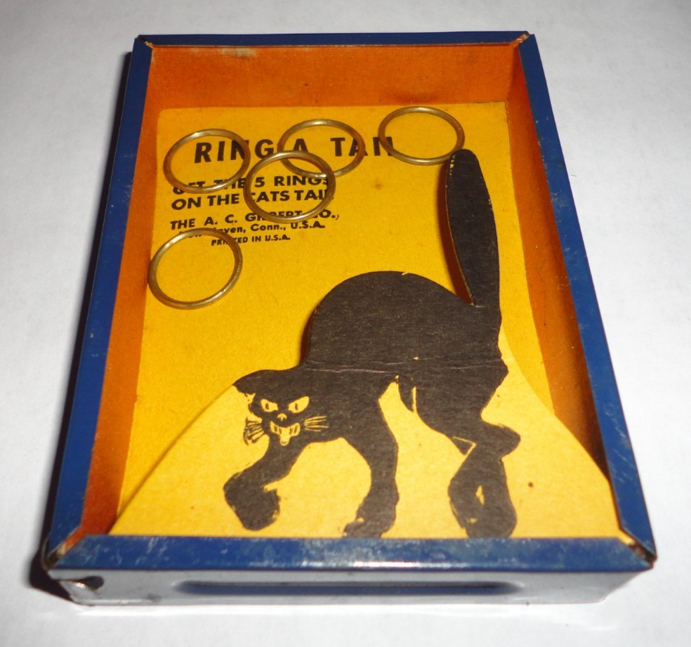 AC GILBERT 1940s Antique Vintage BLACK CAT HALLOWEEN Dexterity Ring Game