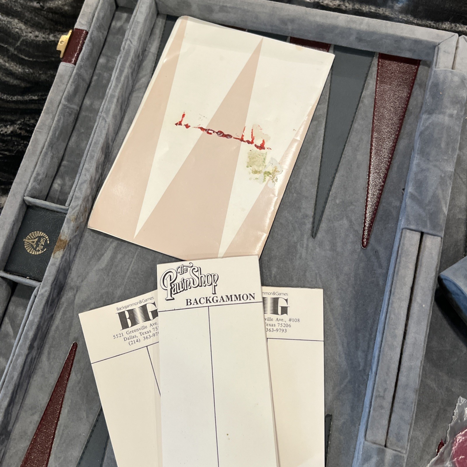 Aries of Beverly Hills Vintage Backgammon Set Gray and Red Travel Case Complete