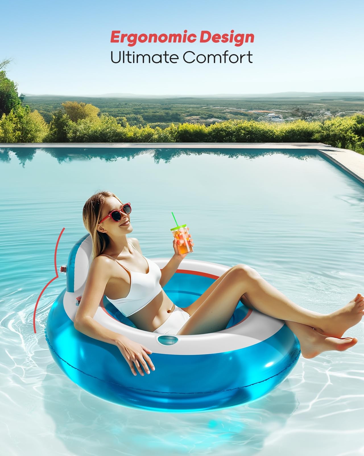 Inflatable Pool Float 2 Pack Backrest Armrest 44 Lounger QPAU Support Water Play
