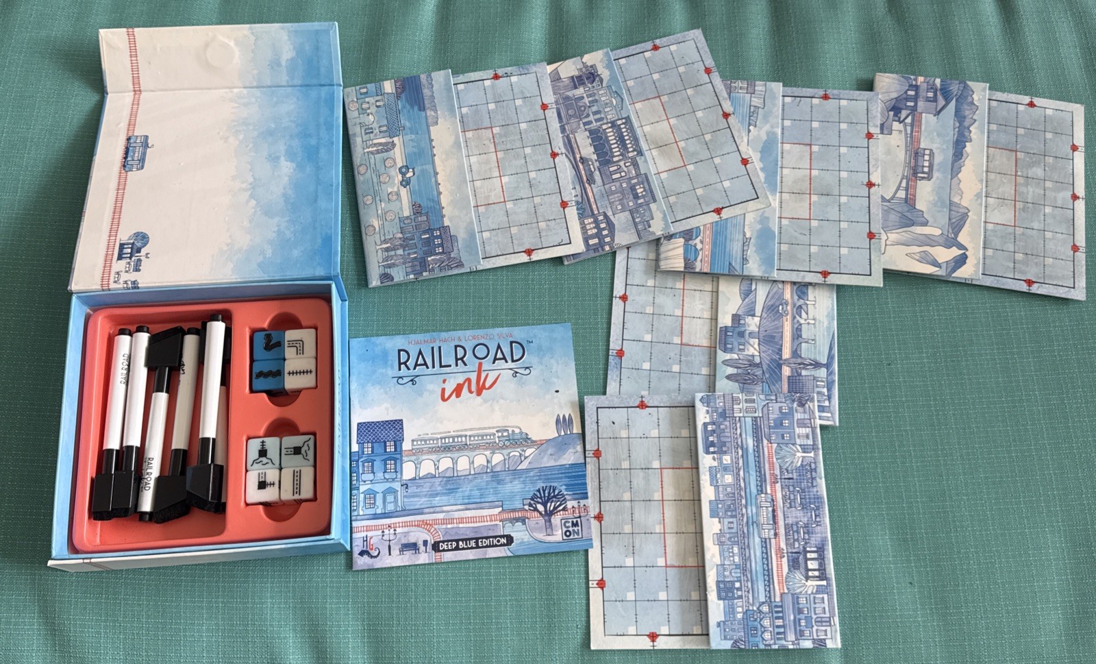 Railroad Ink Deep Blue Edition Board Puzzle Game by Hach & Silva Complete Read