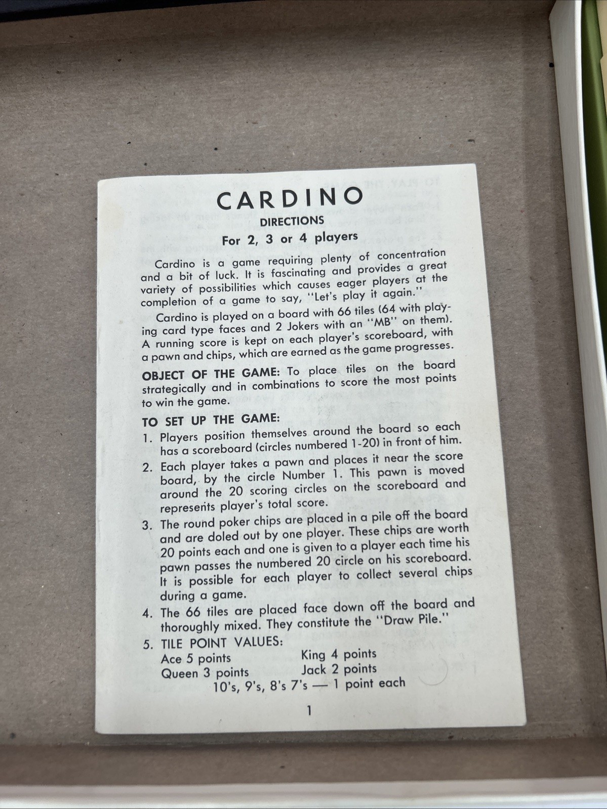 Vintage 1970 Milton Bradley CARDINO Exciting Card Tile Strategy Game! COMPLETE!