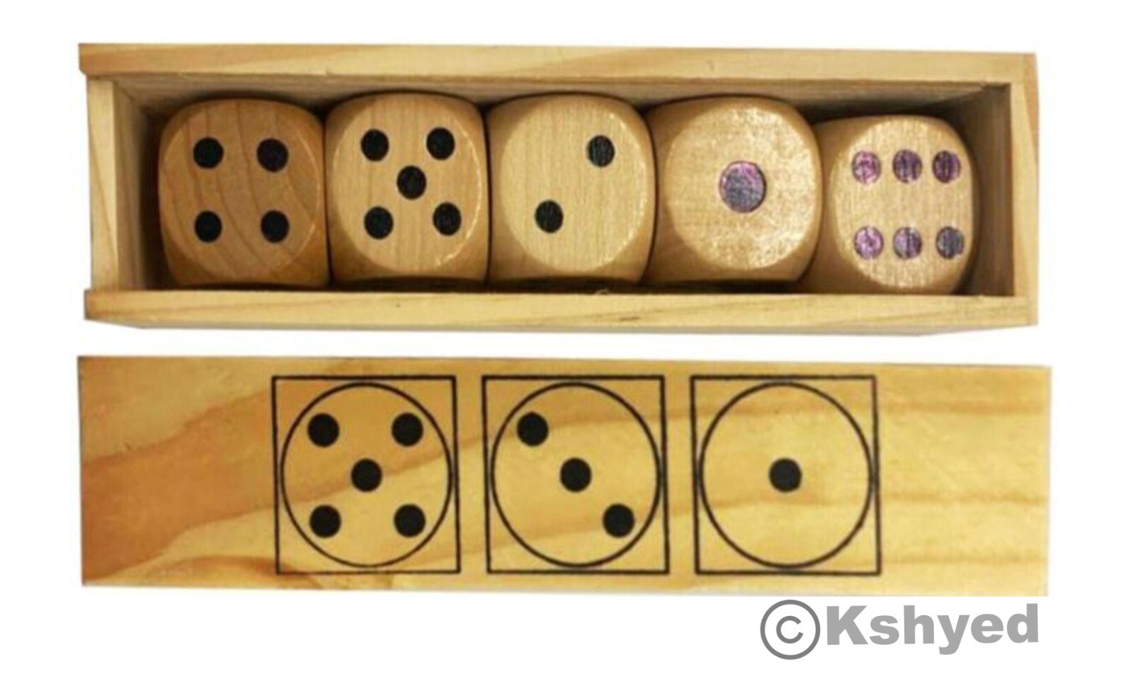 (1 Pack) 5Pcs/set Wooden D6 Dice Game Set with Handmade Storage Box, Party Toy