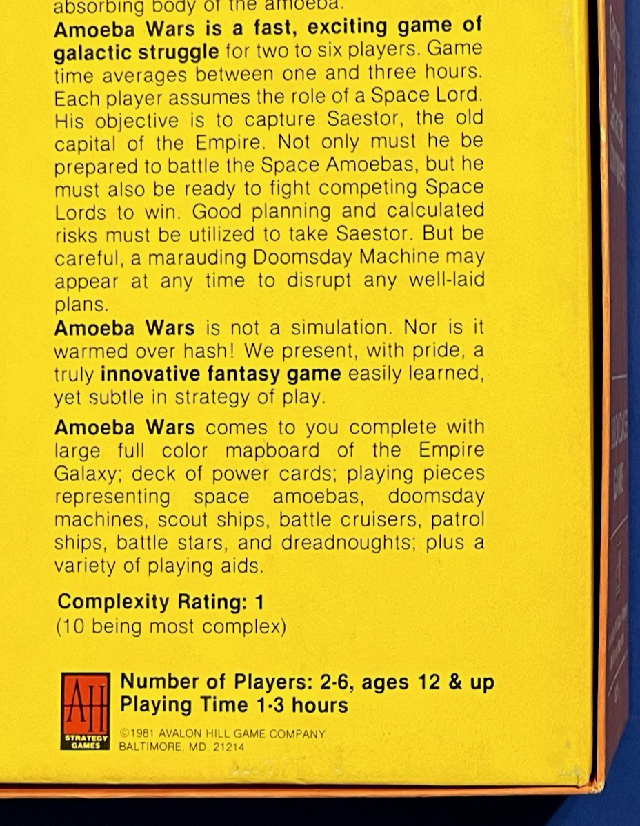 AMOEBA WARS. Multi player Fantasy Game. Avalon Hill, 1981. UNPUNCHED.