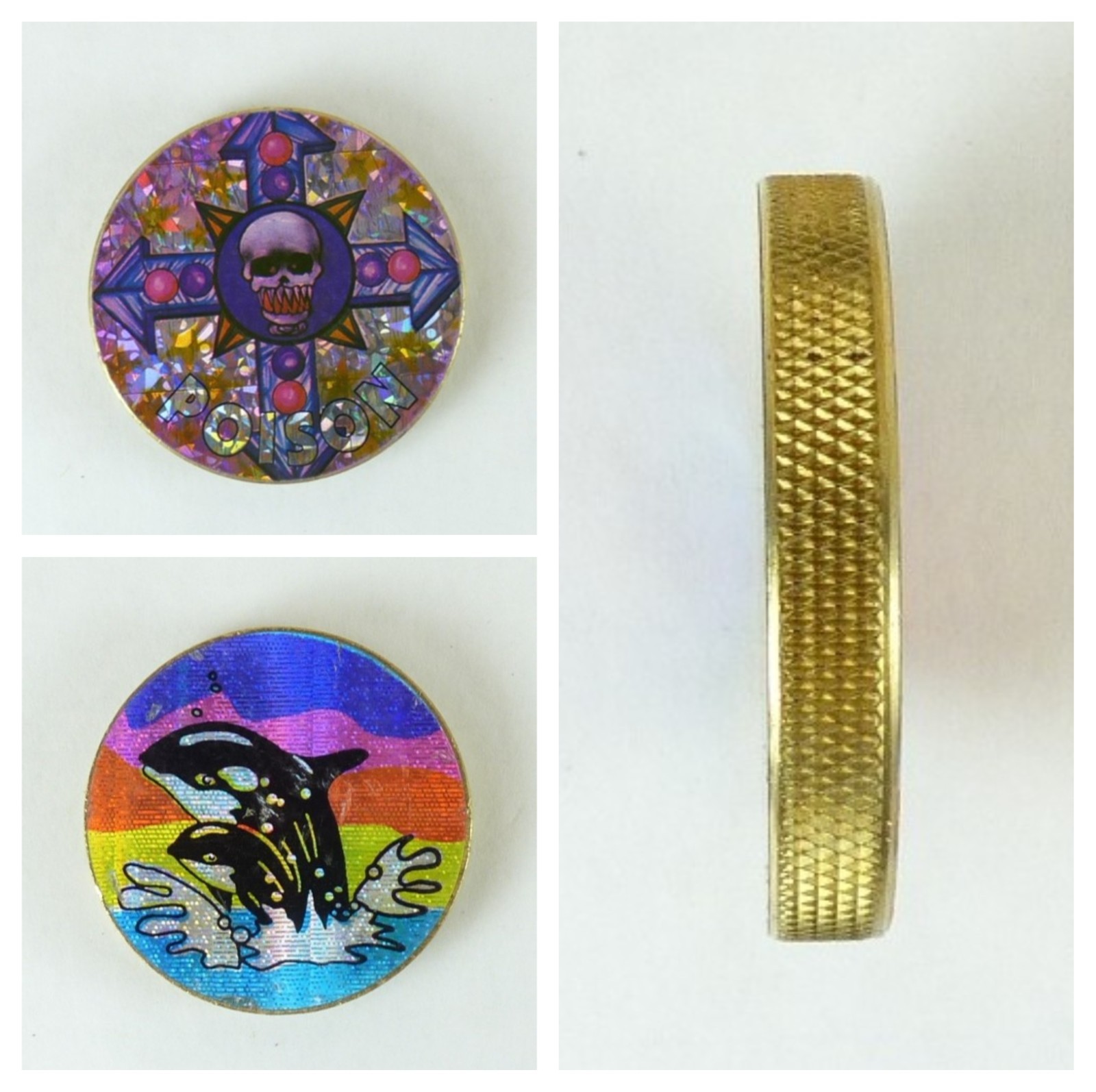 1/4″ Thick 2.5oz Heavy Brass Double Sided Pogs Slammer Poison Skull Killer Whale