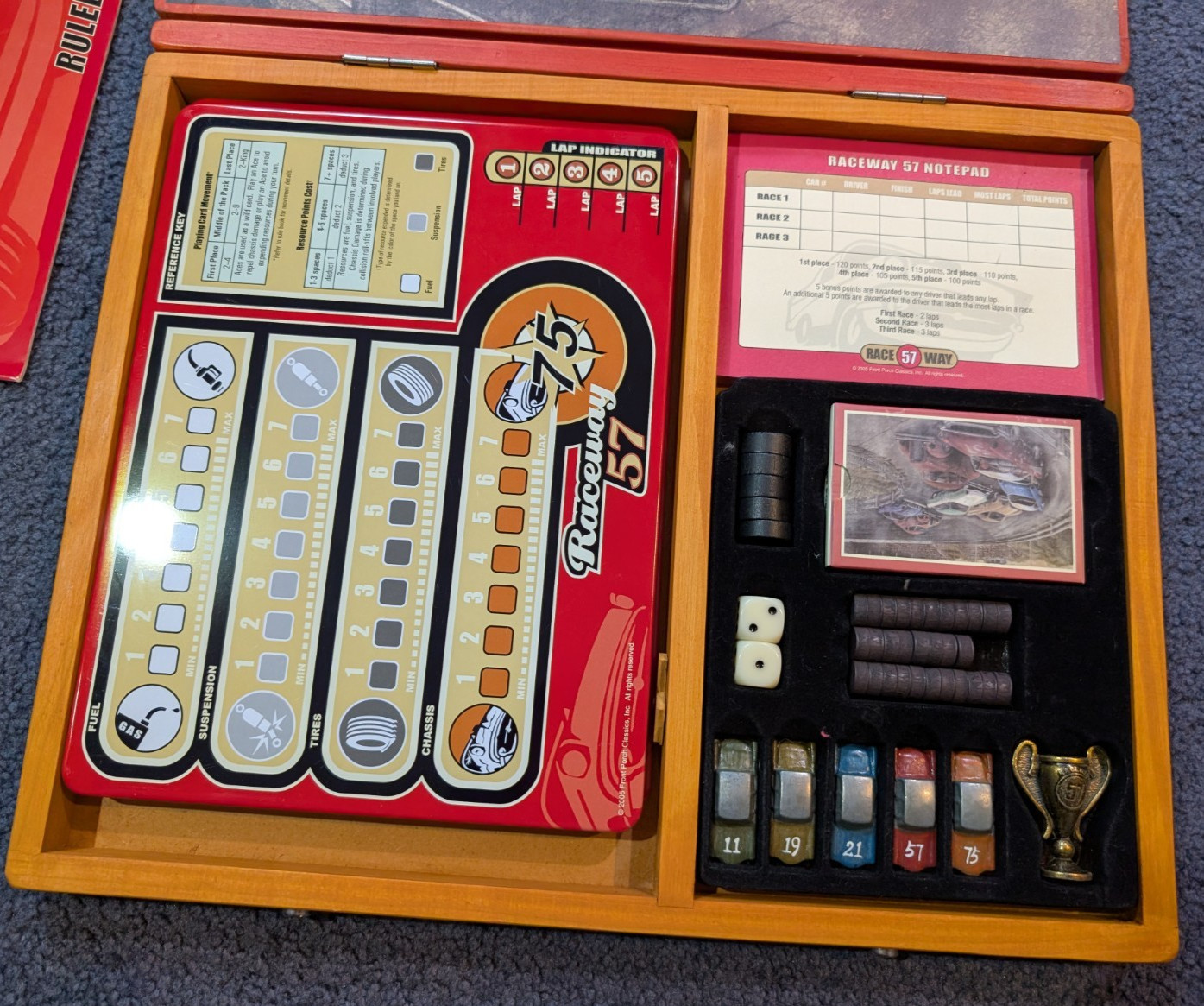 2005 Raceway 57 # 5347 Front Porch Classics Wooden Box Board Game GREAT SHAPE