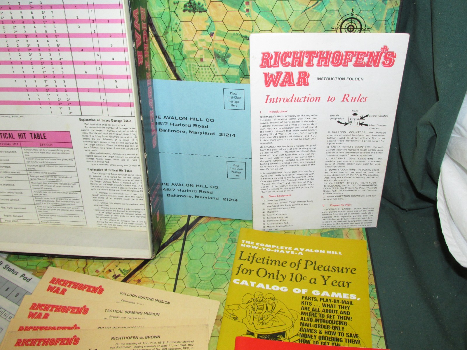 Vintage 1972 Richthofens War 1916-1918 Air War Avalon Hill Company Tabletop Game