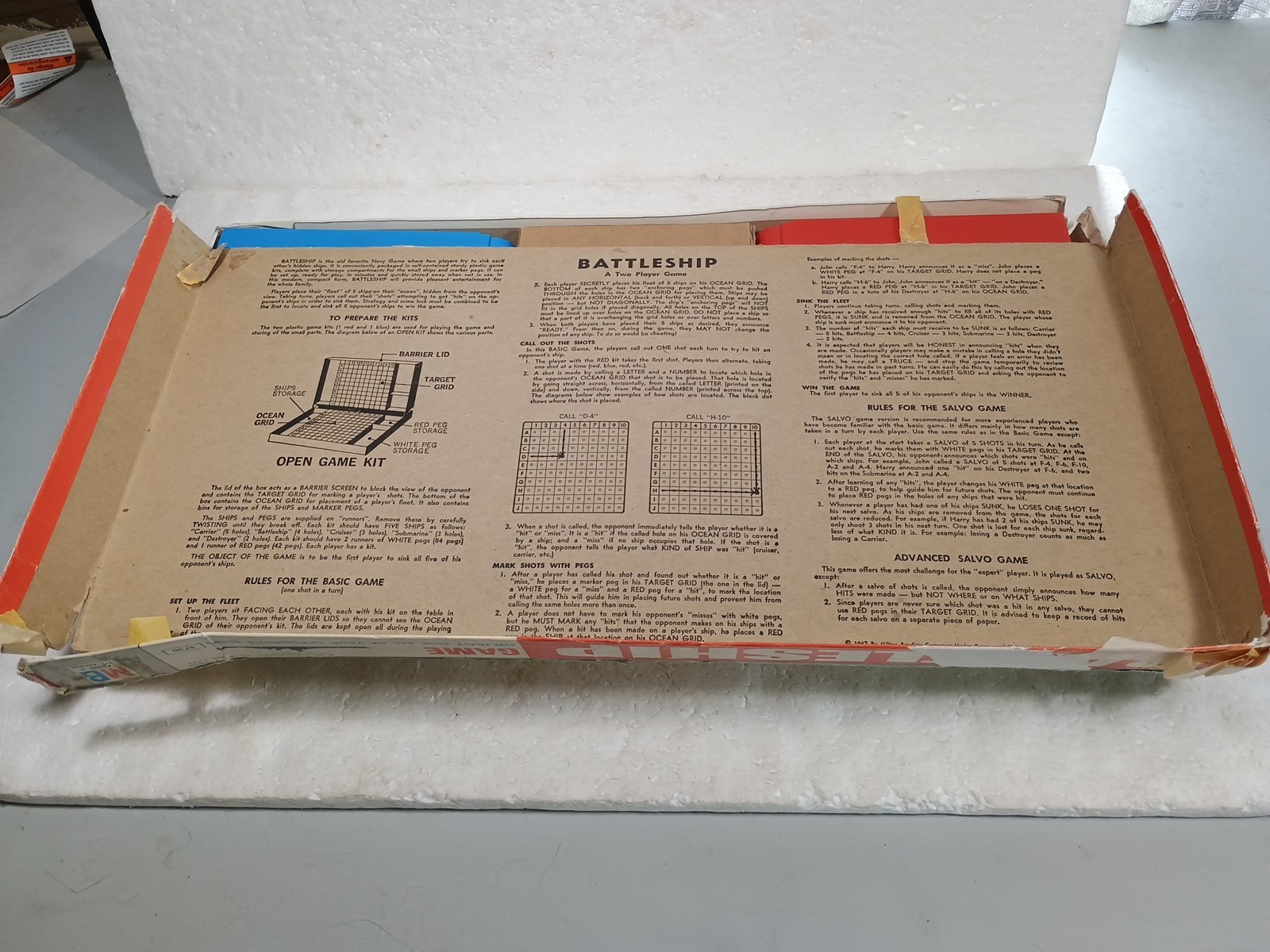VTG 1971 Battleship Board Game Blue Red Has Box Damage Missing One Battle Ship