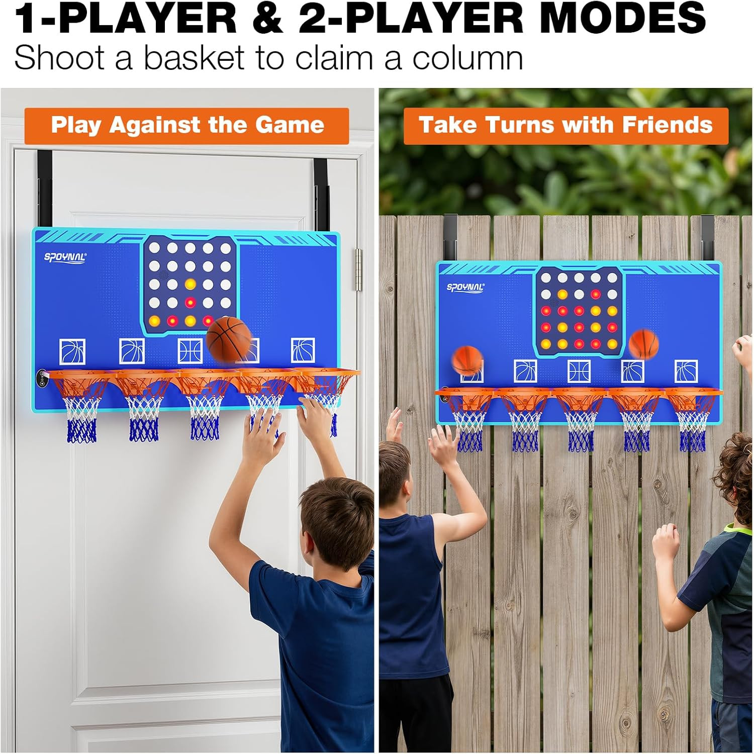 Over-The-Door 4 in a Row Basketball Game with Lights & Sounds for 1-2 Players