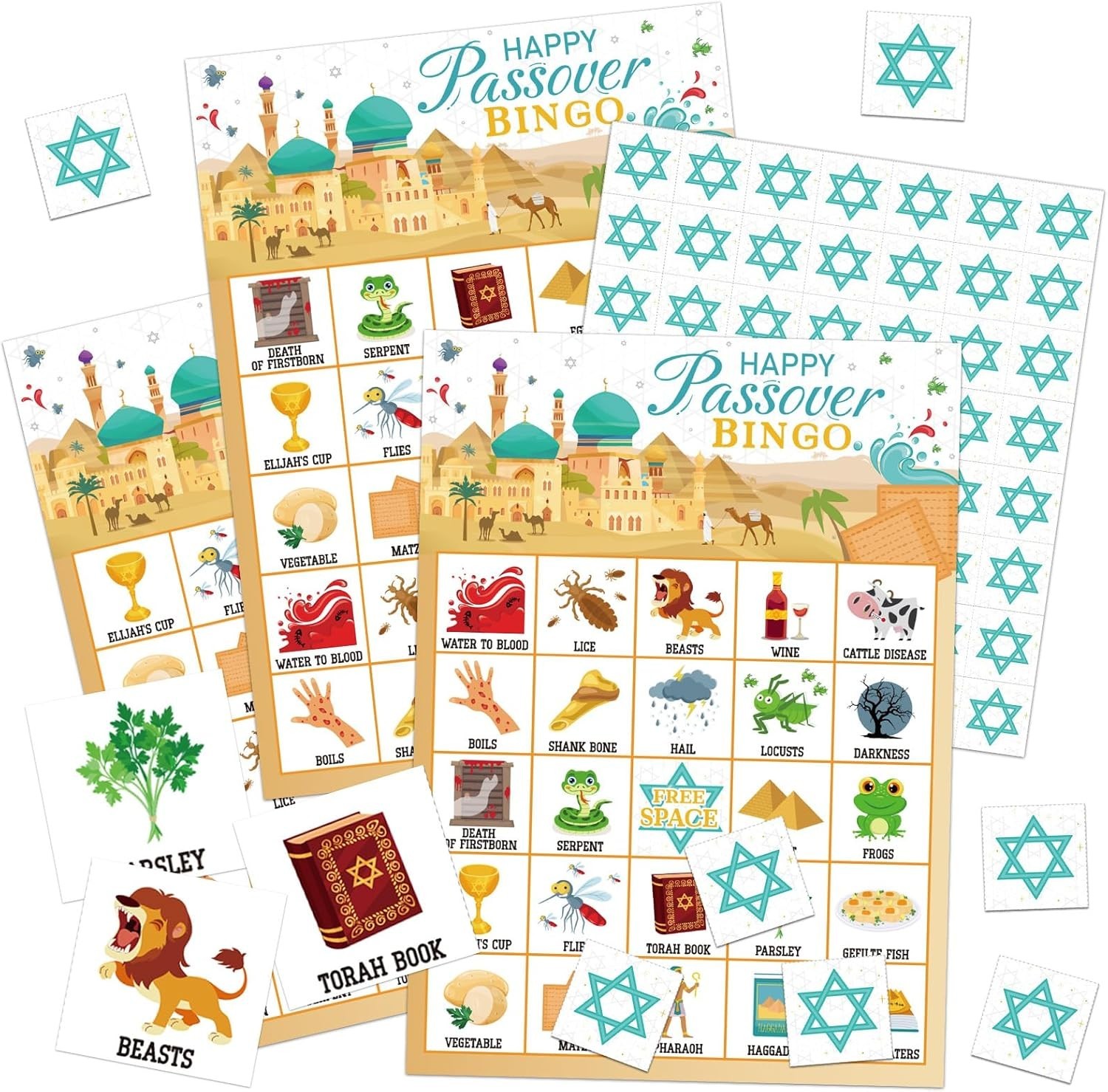 35 Pcs Passover Bingo Games 24 Players Pesach Bingo Cards Jewish Seder Matzo …