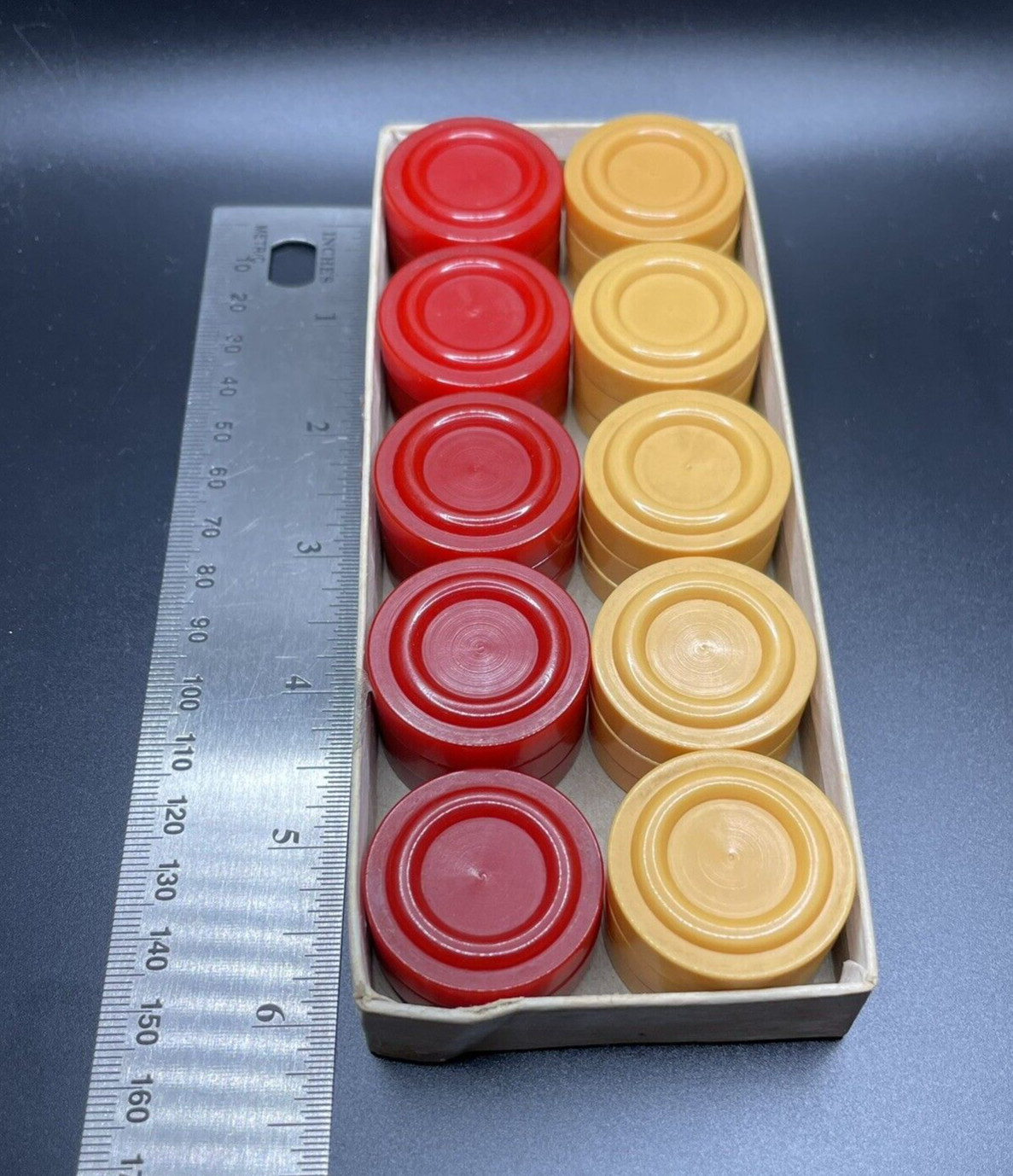 29 Vintage Bakelite RED & CREAM Backgammon Checker Pieces Set (1 missing)