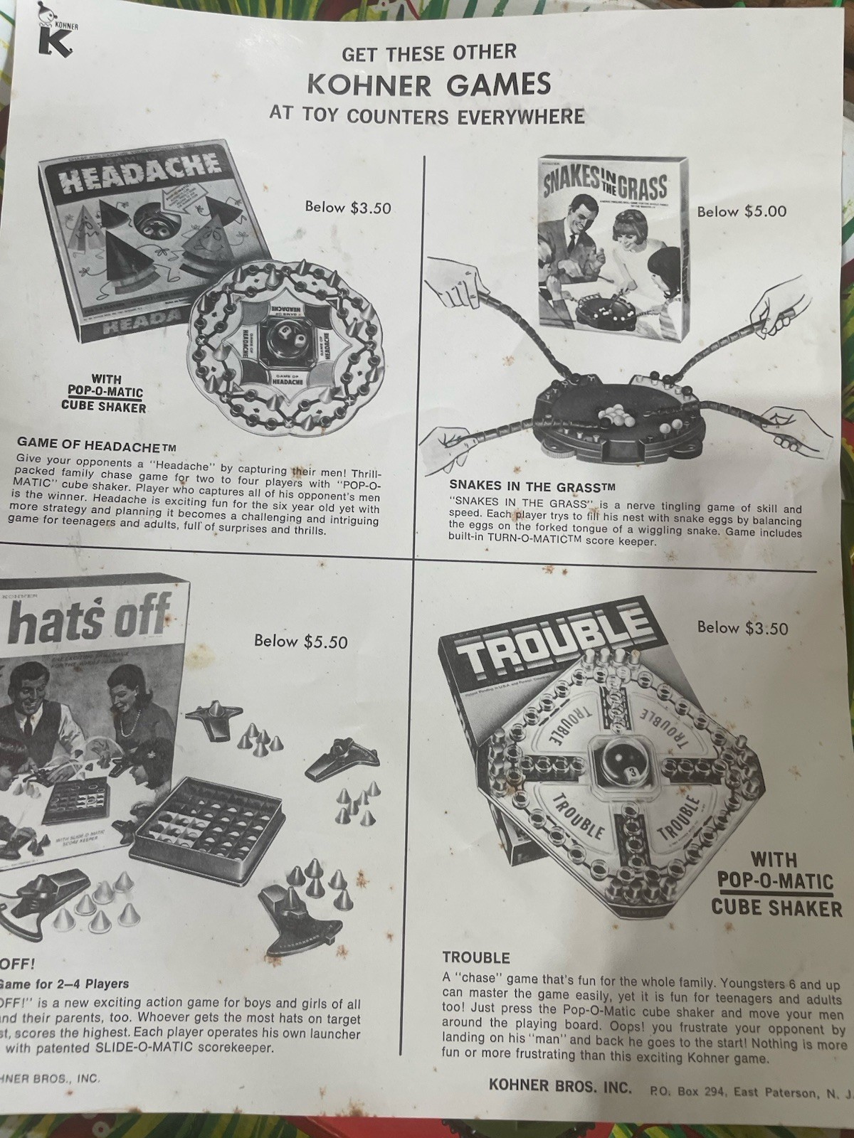 Kohner Snakes in the Grass 1969 Vintage Skill Game Turn-O-Matic, 2+ Players