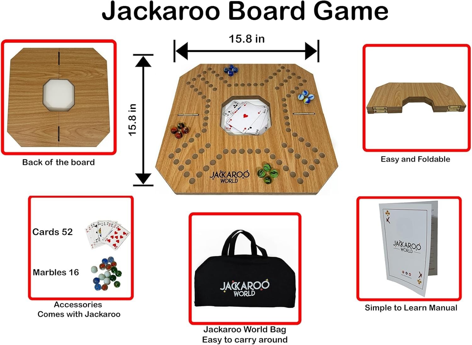 Jackaroo Board Game – 2-4 Player Cards and Marbles Board Game – Marble Chase …