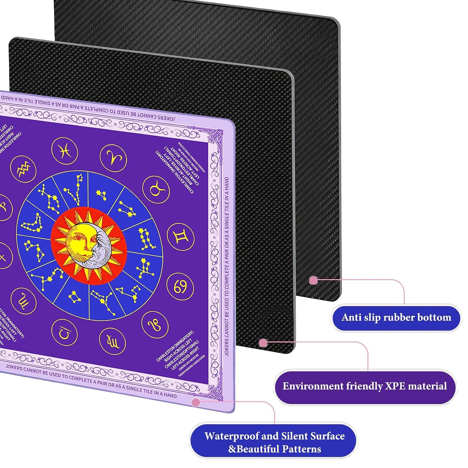 Purple 31.5″ x 31.5″ Non Slip Noise Reducing Waterproof Mahjong Game Mat