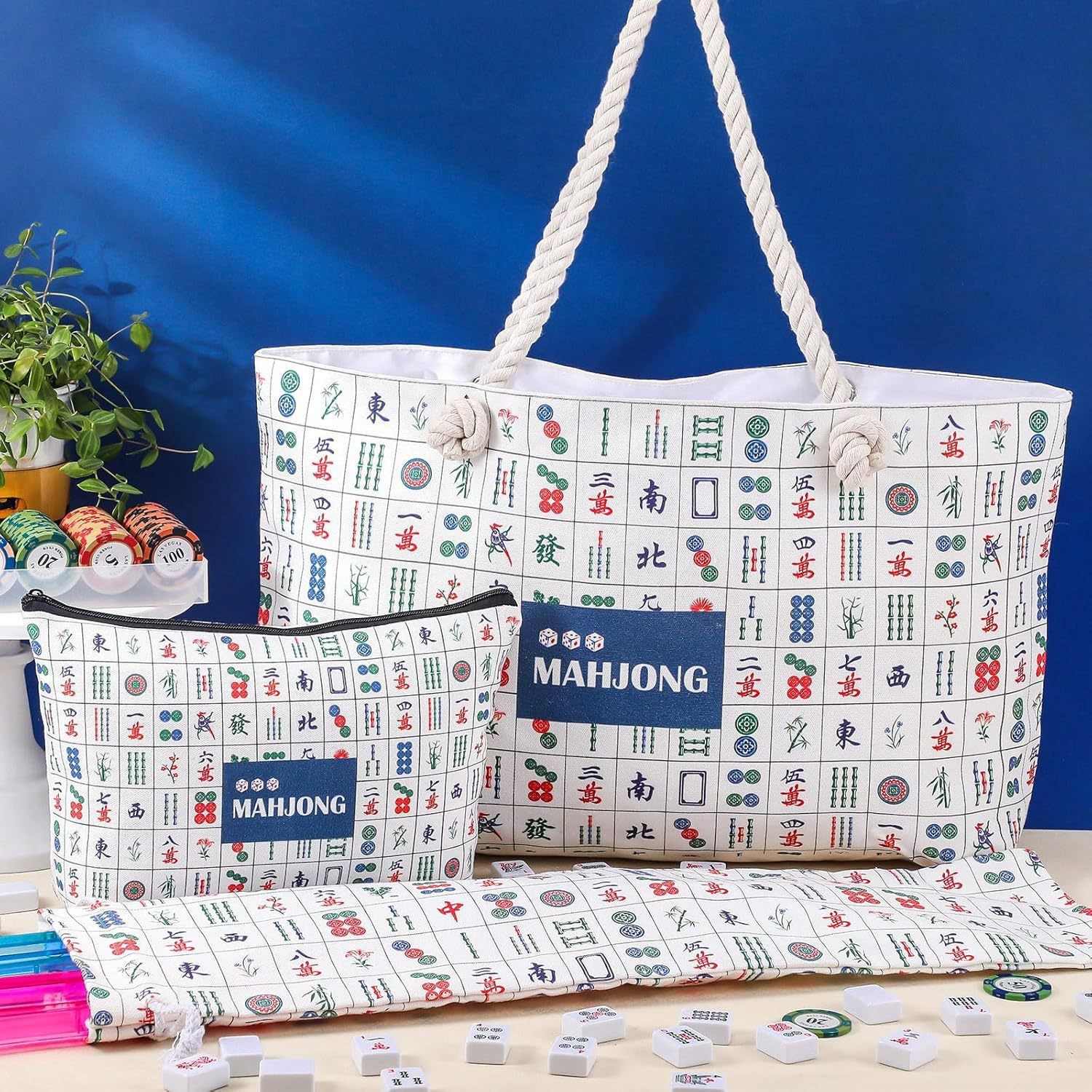 NEW!American Mahjong,160 deep blue Layered+Fashion Mahjong bag set Fast ship