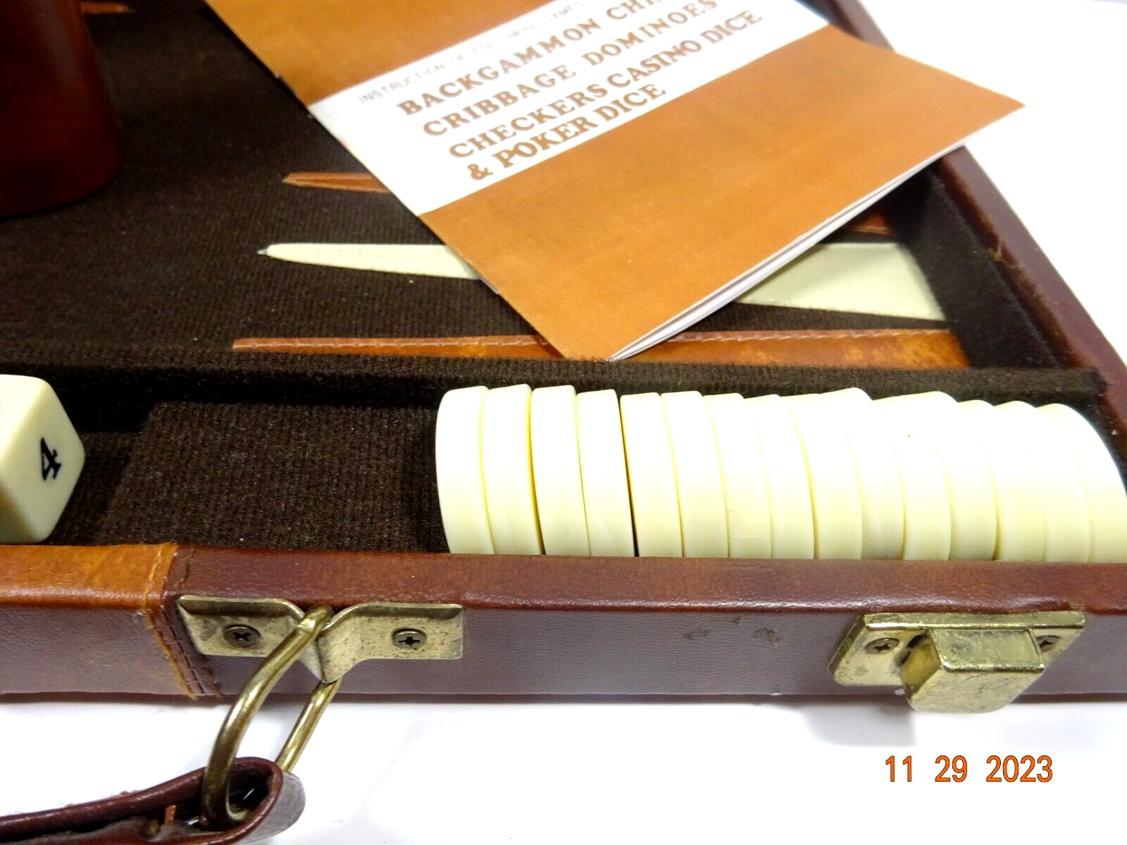 Vintage Cardinal Prestige Backgammon Game with Instructions Beige and Brown