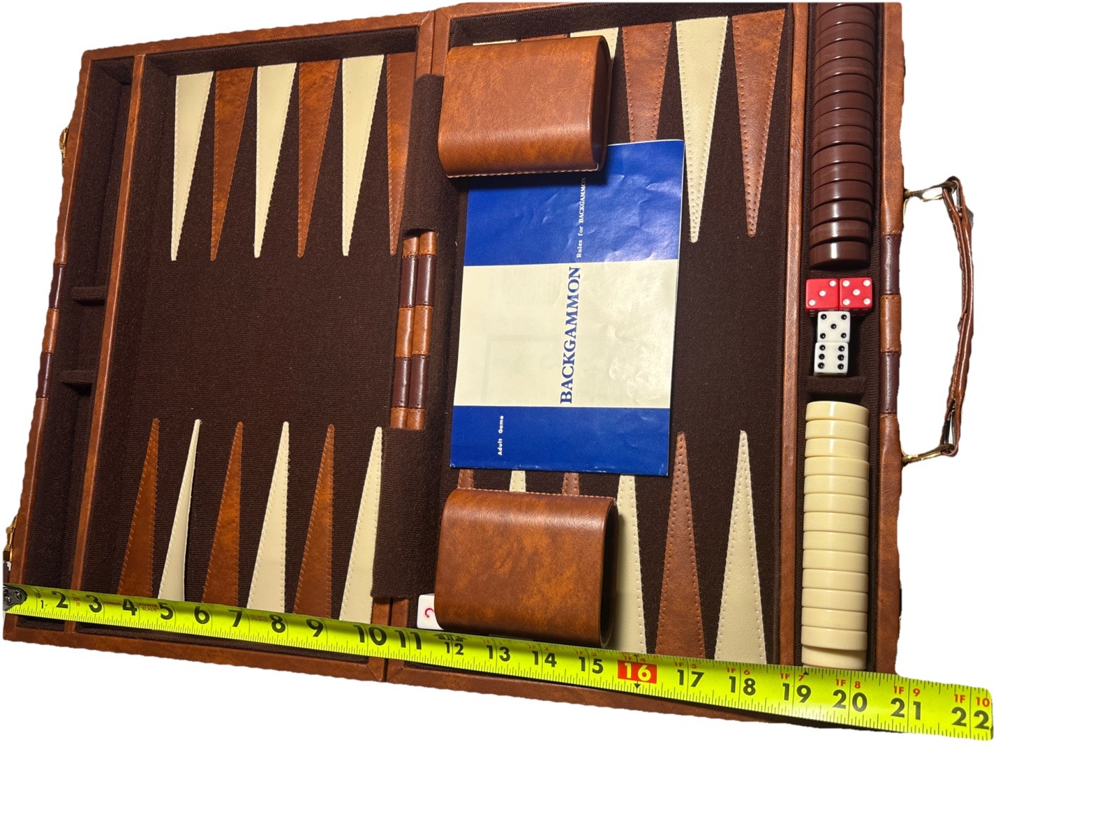 Vintage Backgammon Set faux Leather Case w/felt board Complete
