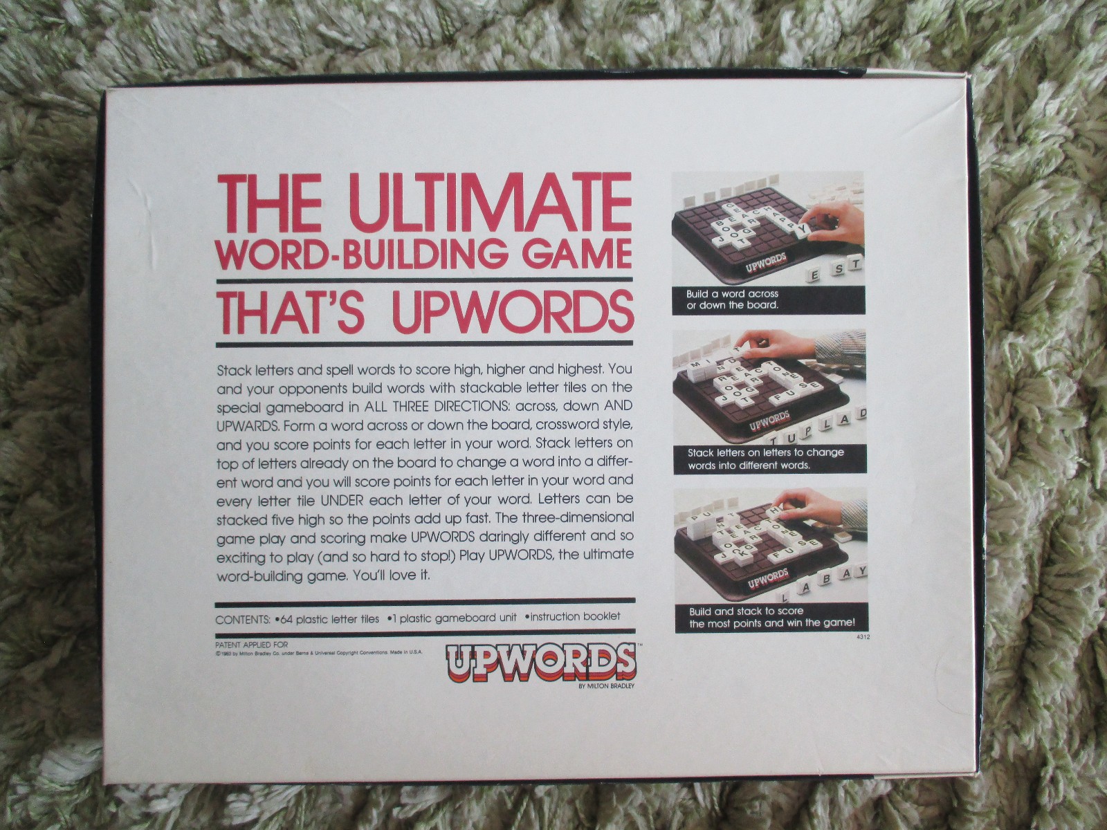 Vintage 1983 Milton Bradley UPWORDS 3-Dimensional Word Board Game~Free Shipping