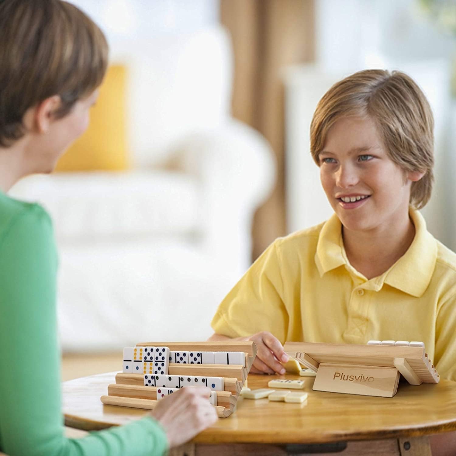 Racks with Stand Set of 4, Mexican Train Dominoes Set Trays Wooden Domino Holder