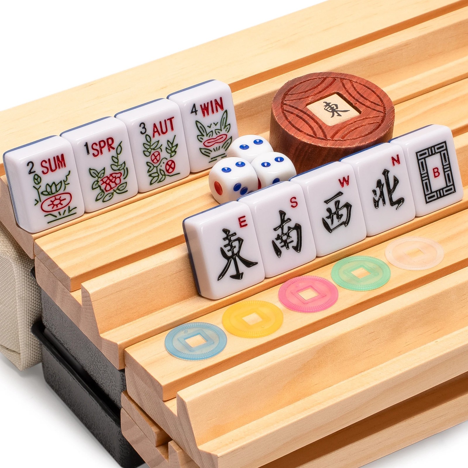 American Mahjong HARBOR TIDE Blue Tiles Beige Bag Rack/Pusher FX-AM009-A New