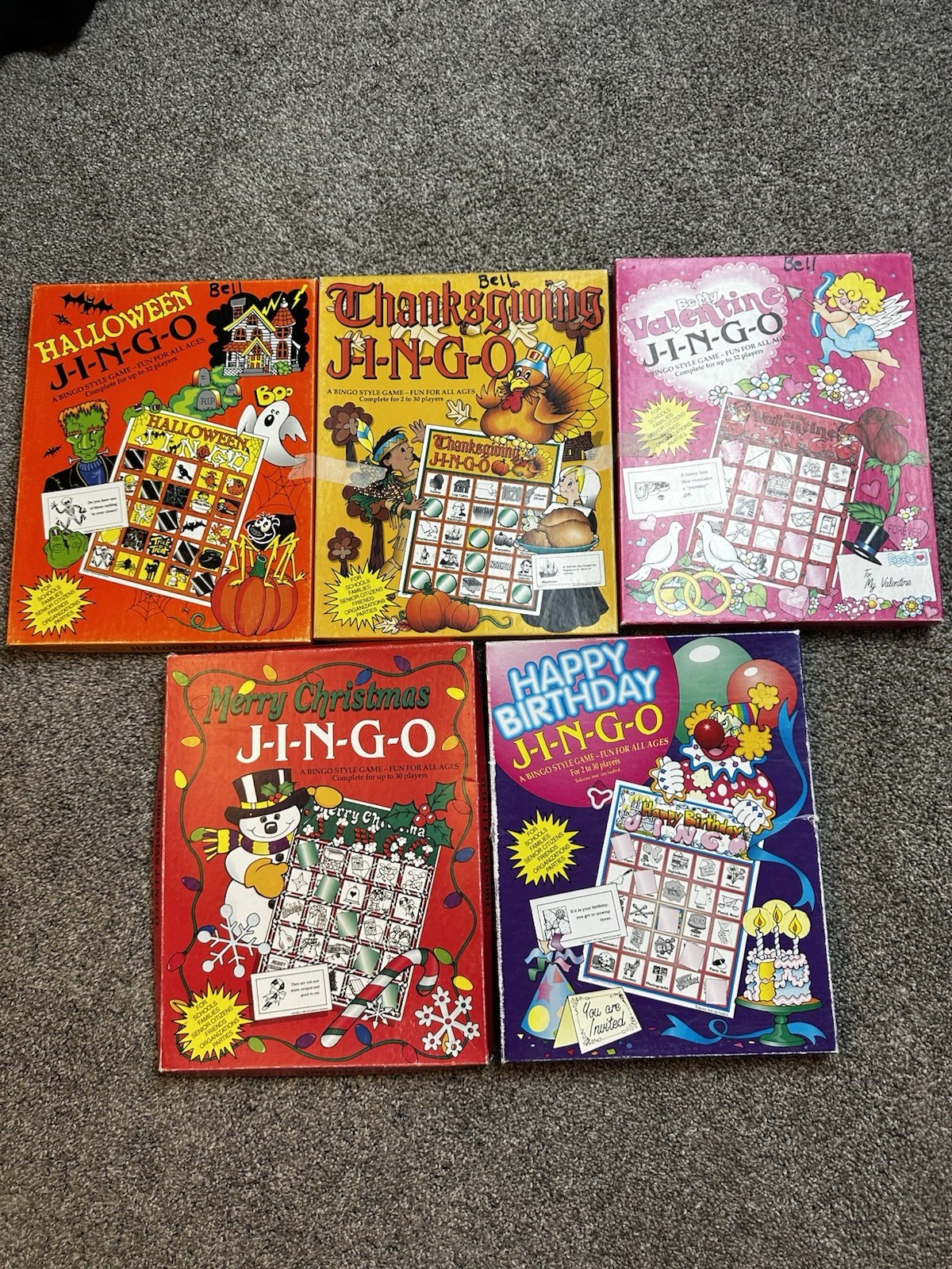 JINGO Lot of 5 J-I-N-G-O Bingo VINTAGE games Halloween Christmas Holidays