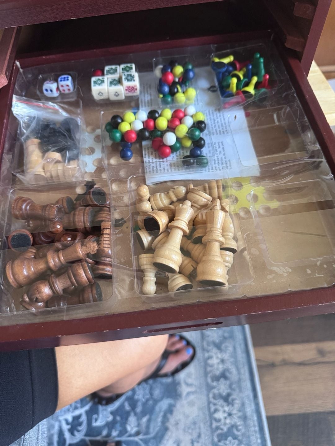 Wooden Multi-Game Board with Storage Drawer for 7-in-1 Classic Games