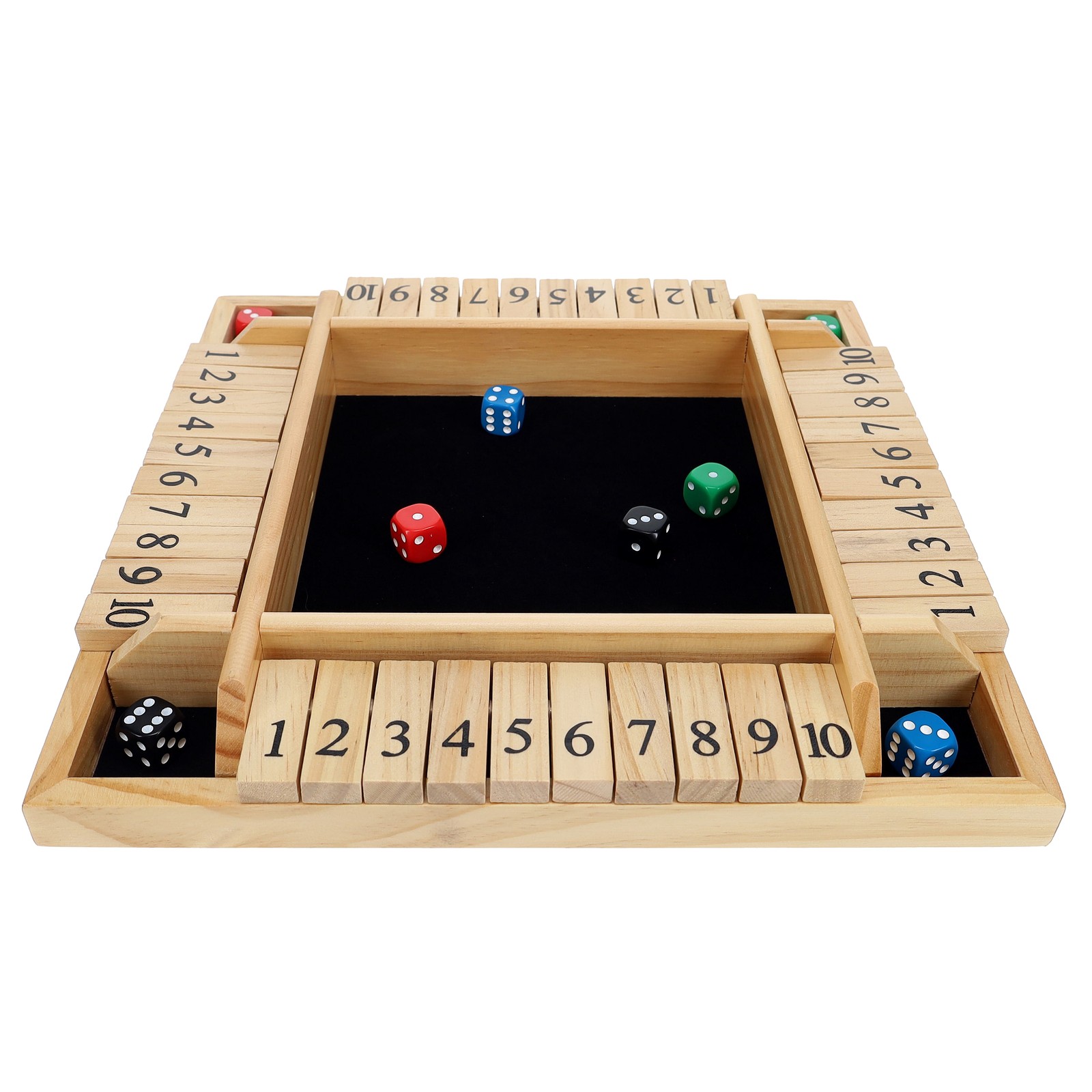 Pacific Shore Games 4 Player Shut The Box Dice Game, Natural Solid Wood, Large
