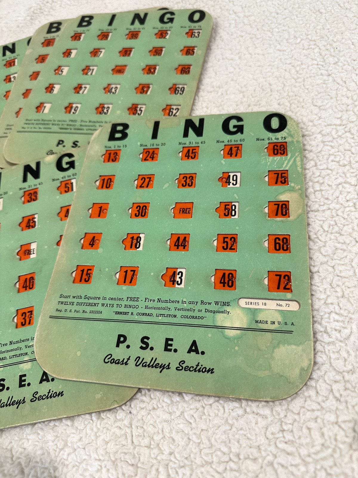 PSEA Bingo Cards – Vintage – Cardboard – Orange Windows – Set of 10