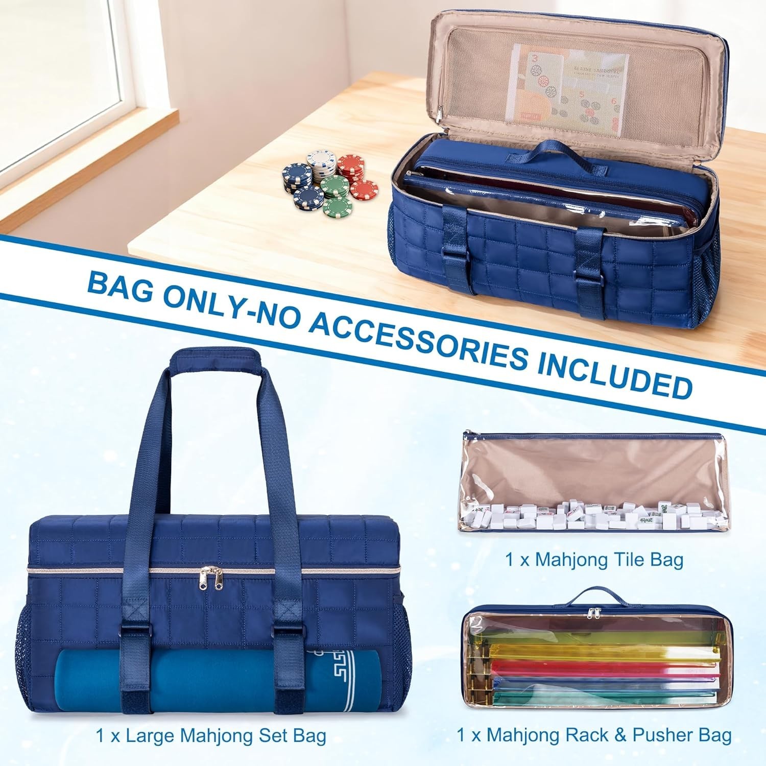 Empty Mahjong Bag with A Mahjong Tile Bag And A Rack Case, Mah-jongg Carrying