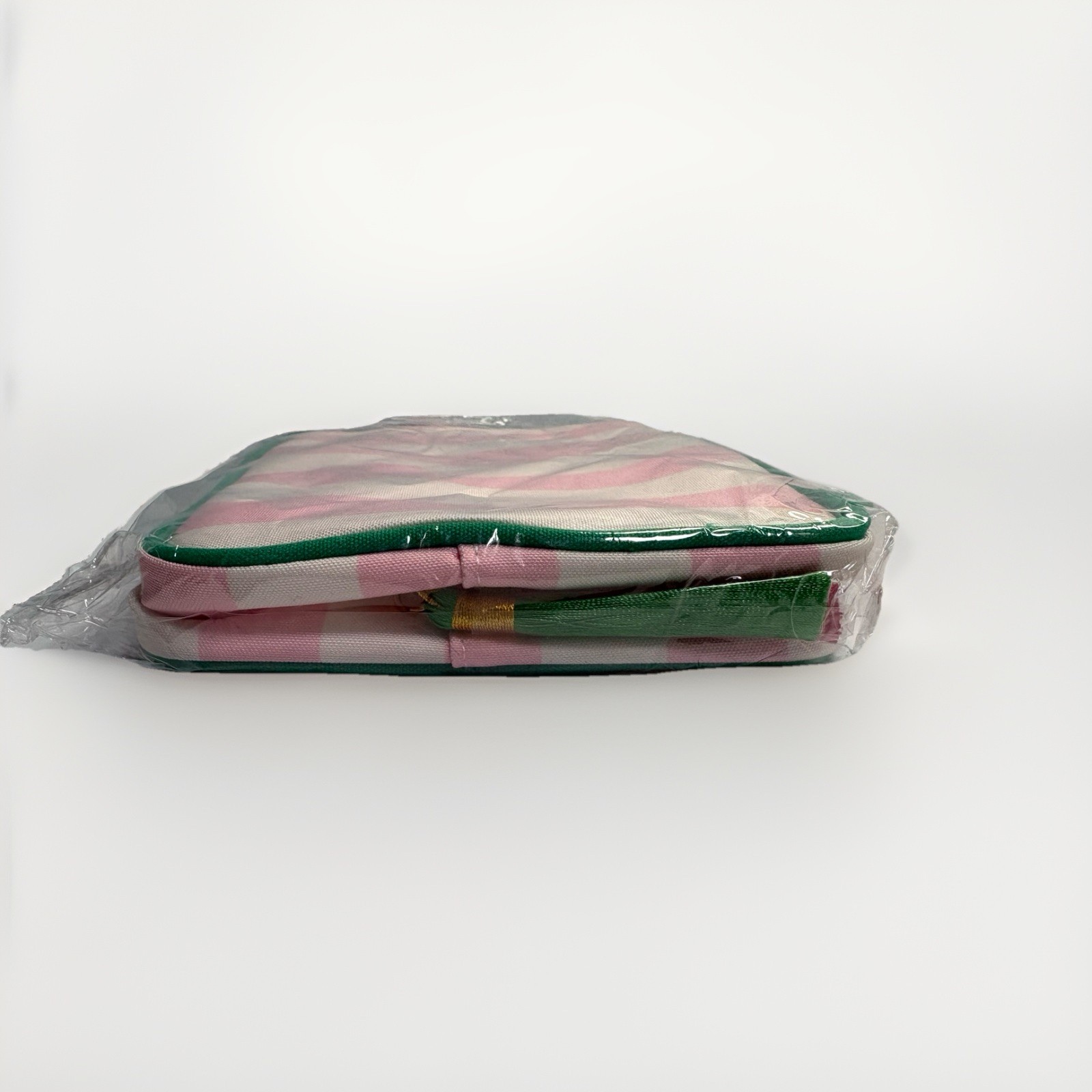 Pink White Striped Fabric Mahjong tile Bag with Tassel Zipper, New Without Tags