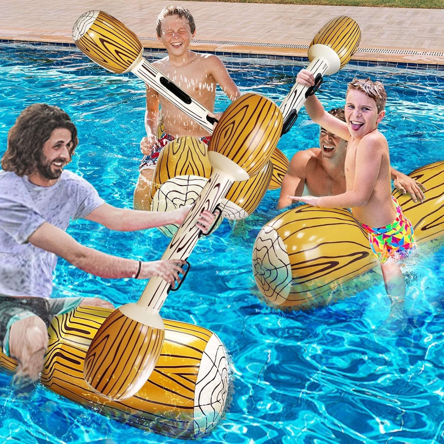 [Upgraded Log Rafts] 4 Pcs Jumbo Inflatable Battle Log Pool Game – 2 Players