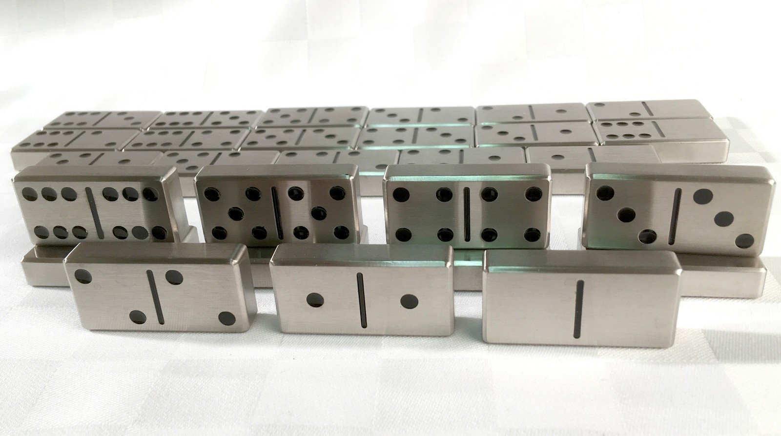 Double Six Set of Stainless Steel Dominoes – Black Dots