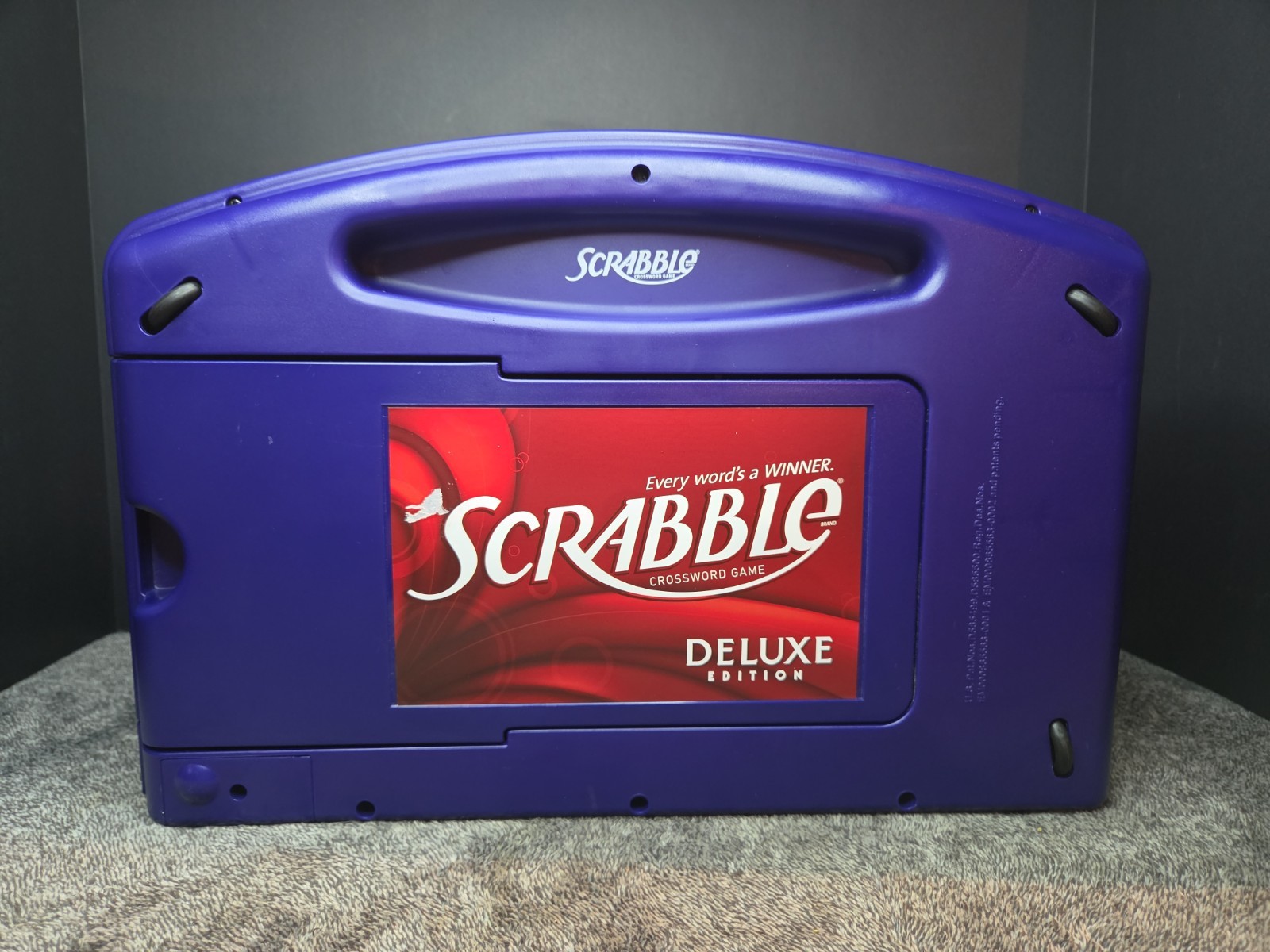 Scrabble Deluxe Travel Blue Carrying Case Rotating Board COMPLETE