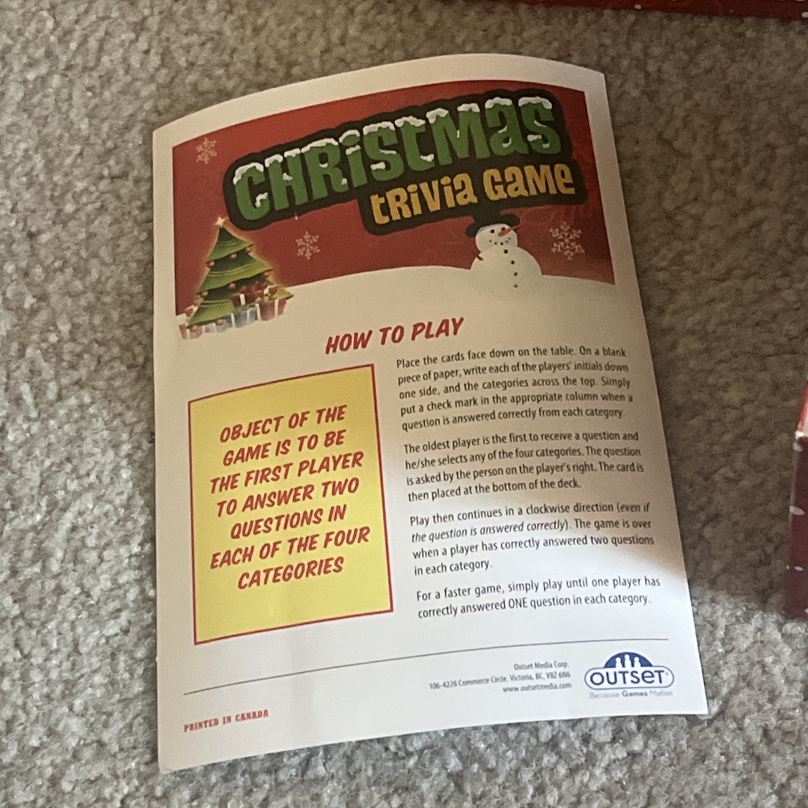 Christmas Trivia Game A Perfect Ho-Ho Holiday Gift Adult Party Family Friend Fun