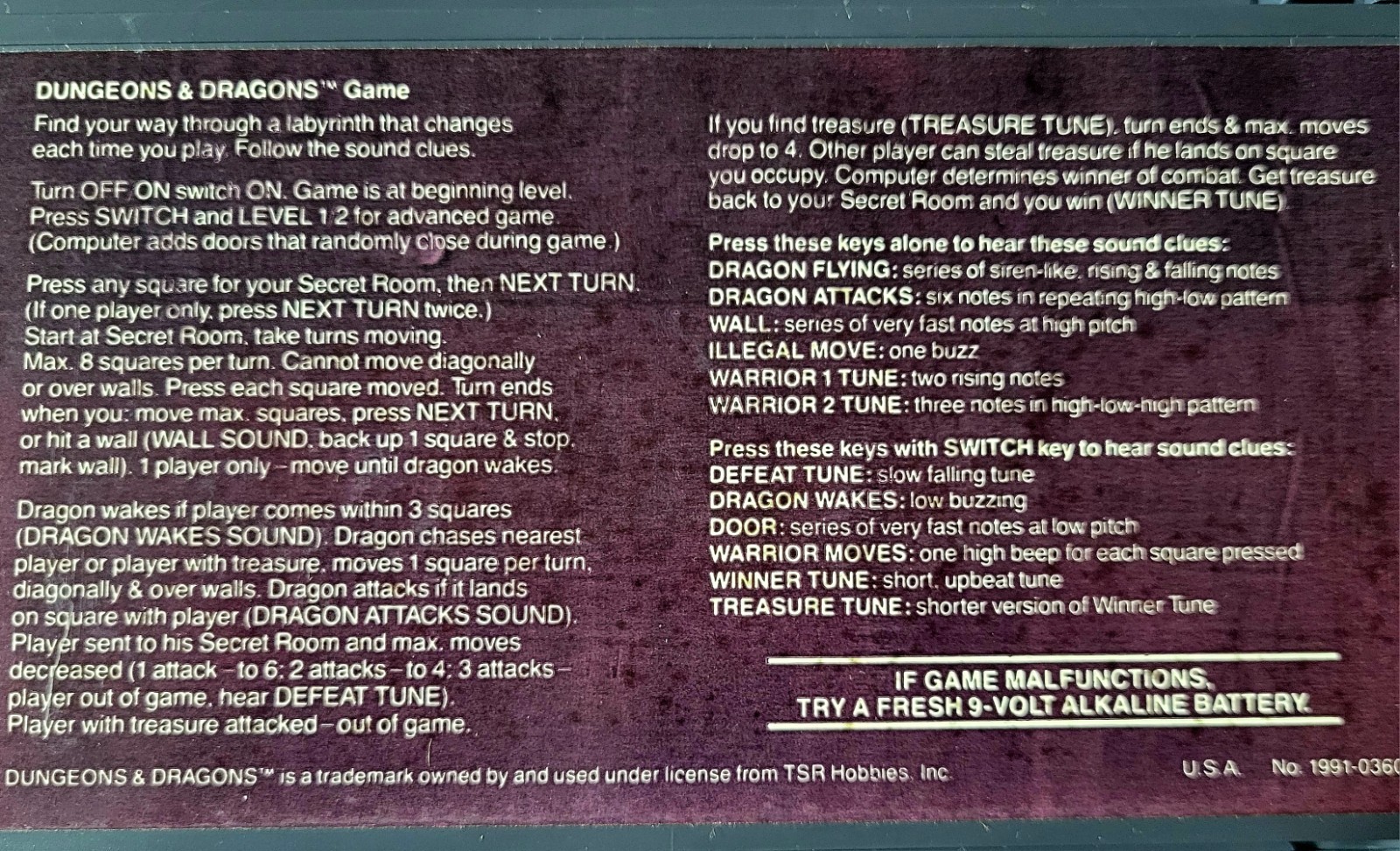 1980 Vtg. Mattel Dungeons & Dragons Computer Labyrinth Game Exc Cond. Incomplete