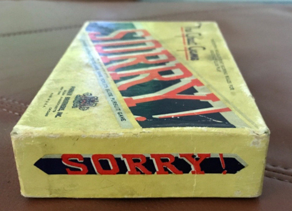 1950 Vintage SORRY Board Game Cards Wooden Pegs instructions 1 blue peg missing