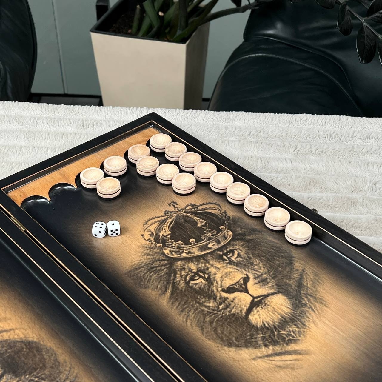 IN STOCK Luxury Ash Wood Backgammon Set Handmade Lion Design Custom Gift Men 20″