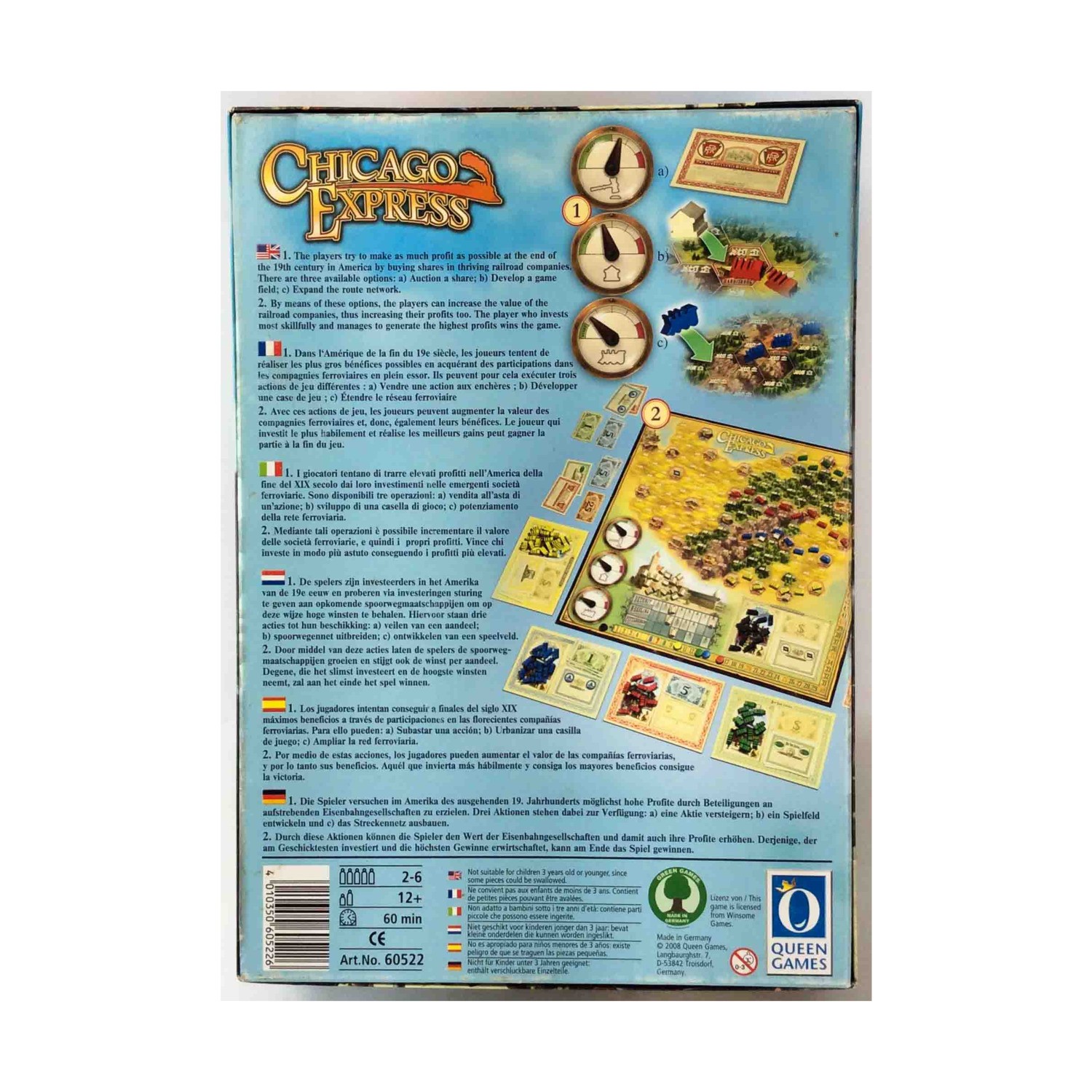 Queen Games Chicago Express w/Narrow Gauge & Erie Expansion! VG+/NM