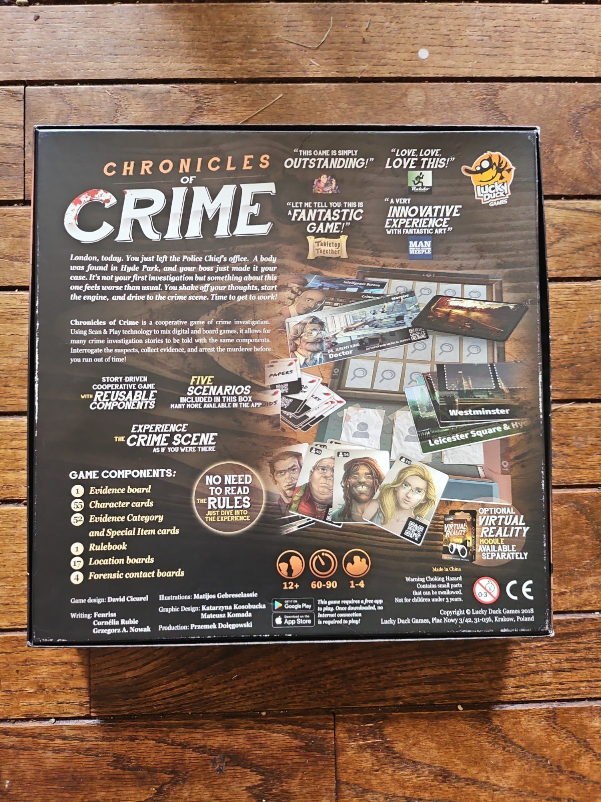 Chronicles Of Crime Base Game. Used, EXCELLENT. Lucky Duck Games.