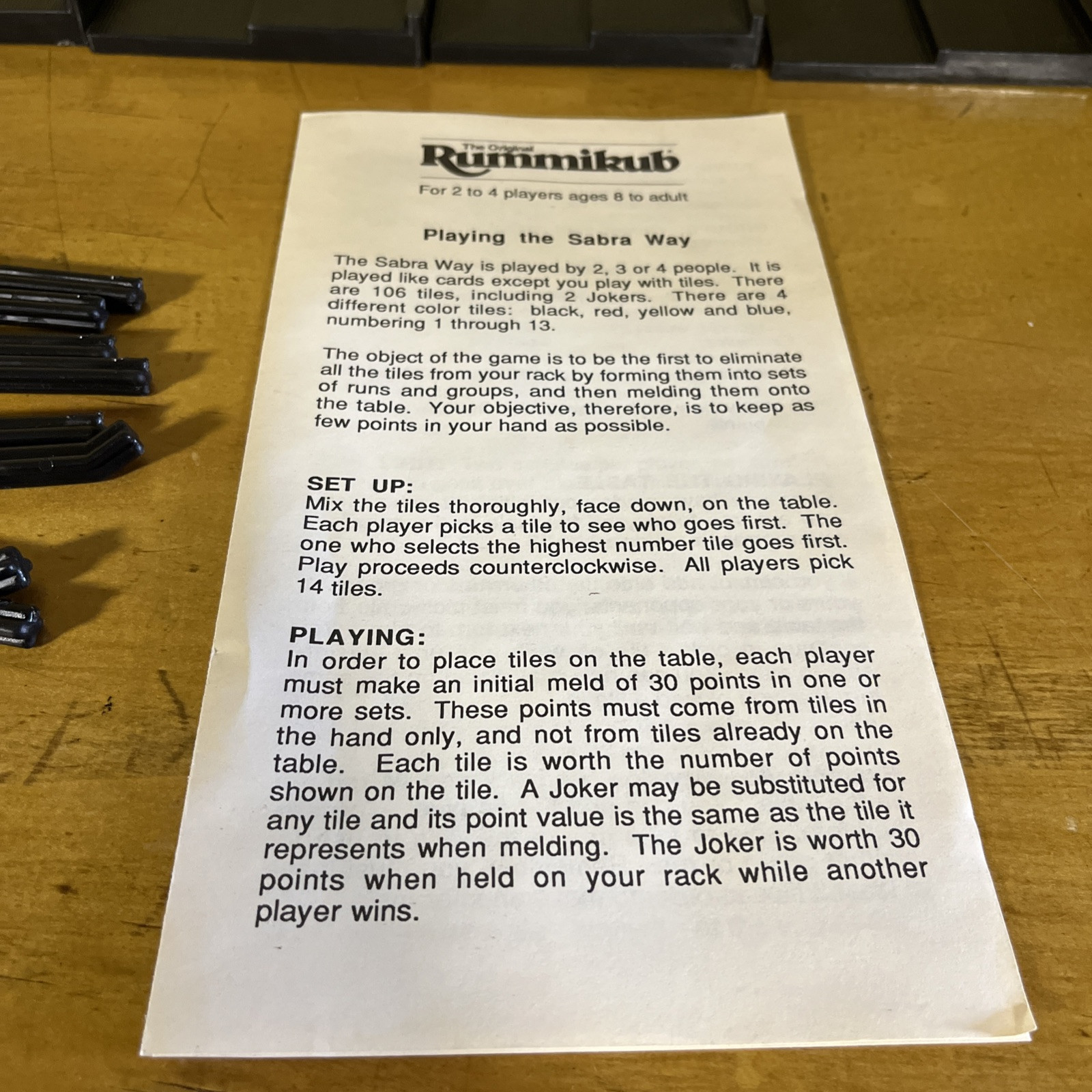 The Original Rummikub #400 Pressman 1990 Ages 8 & Parts Instructions And Racks