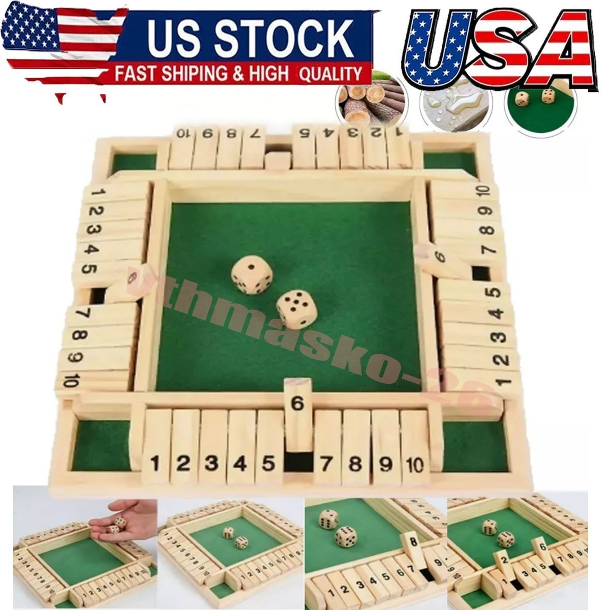 Wooden Dice Board Game Shut The Box for 4 Players Flaps & Dices Game Parent-chi*
